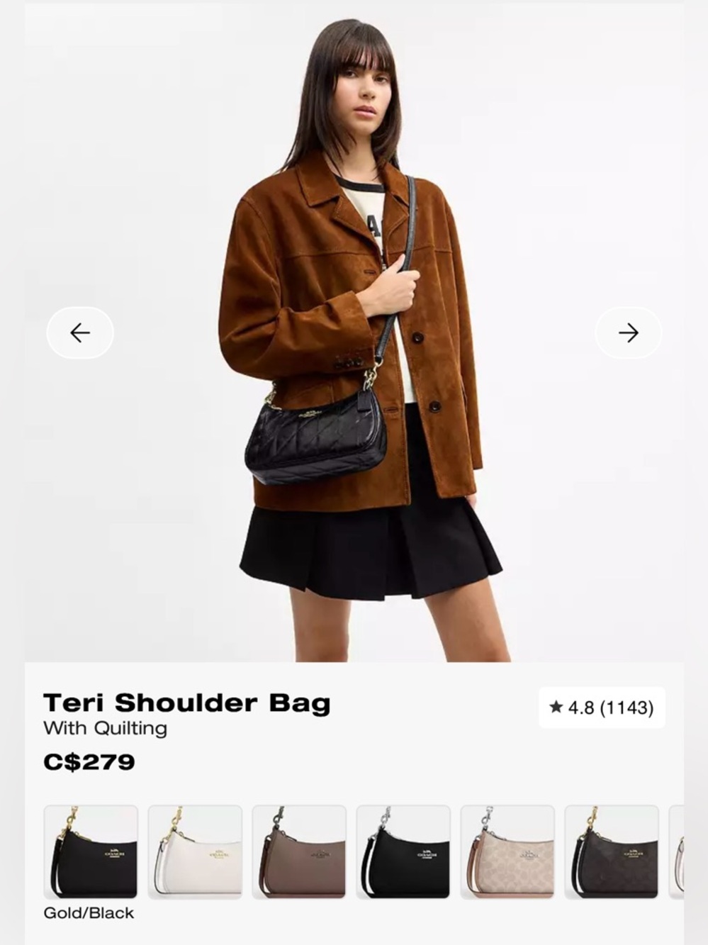 Coach Teri Quilted Shoulder Bag in Black with Gold Hardware - Picture 4 of 4